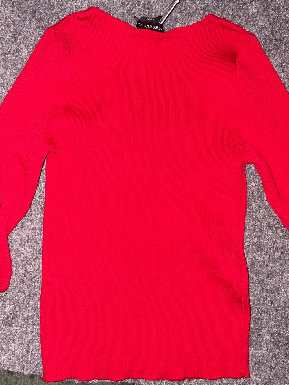 Red Ribbed Sleeve Top - Picture 3 of 3